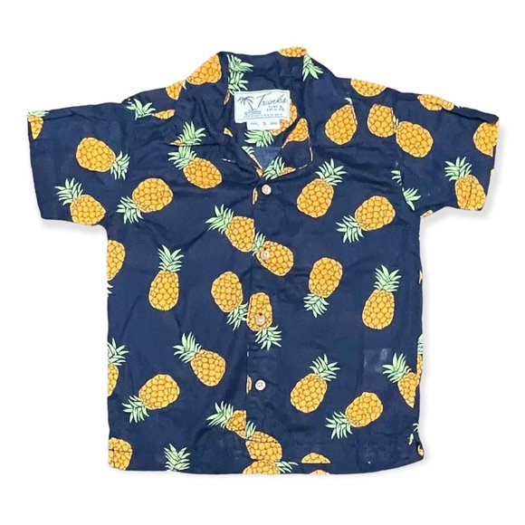 Trunks Surf & Swim Co. Hawaiian Button-Up Shirt - Size 3T - Pineapples - Blue - Picture 1 of 4